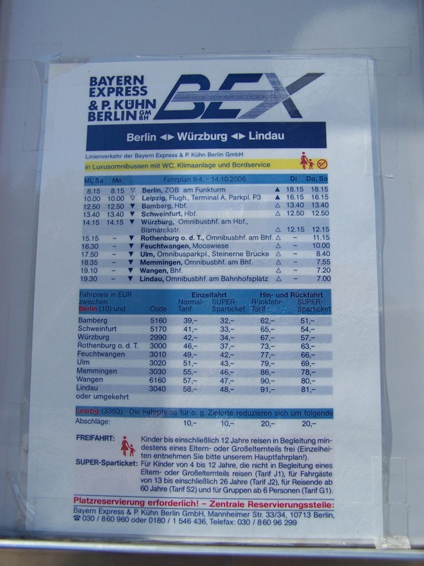 Abfahrtsplan Berlin - Würzburg - Lindau