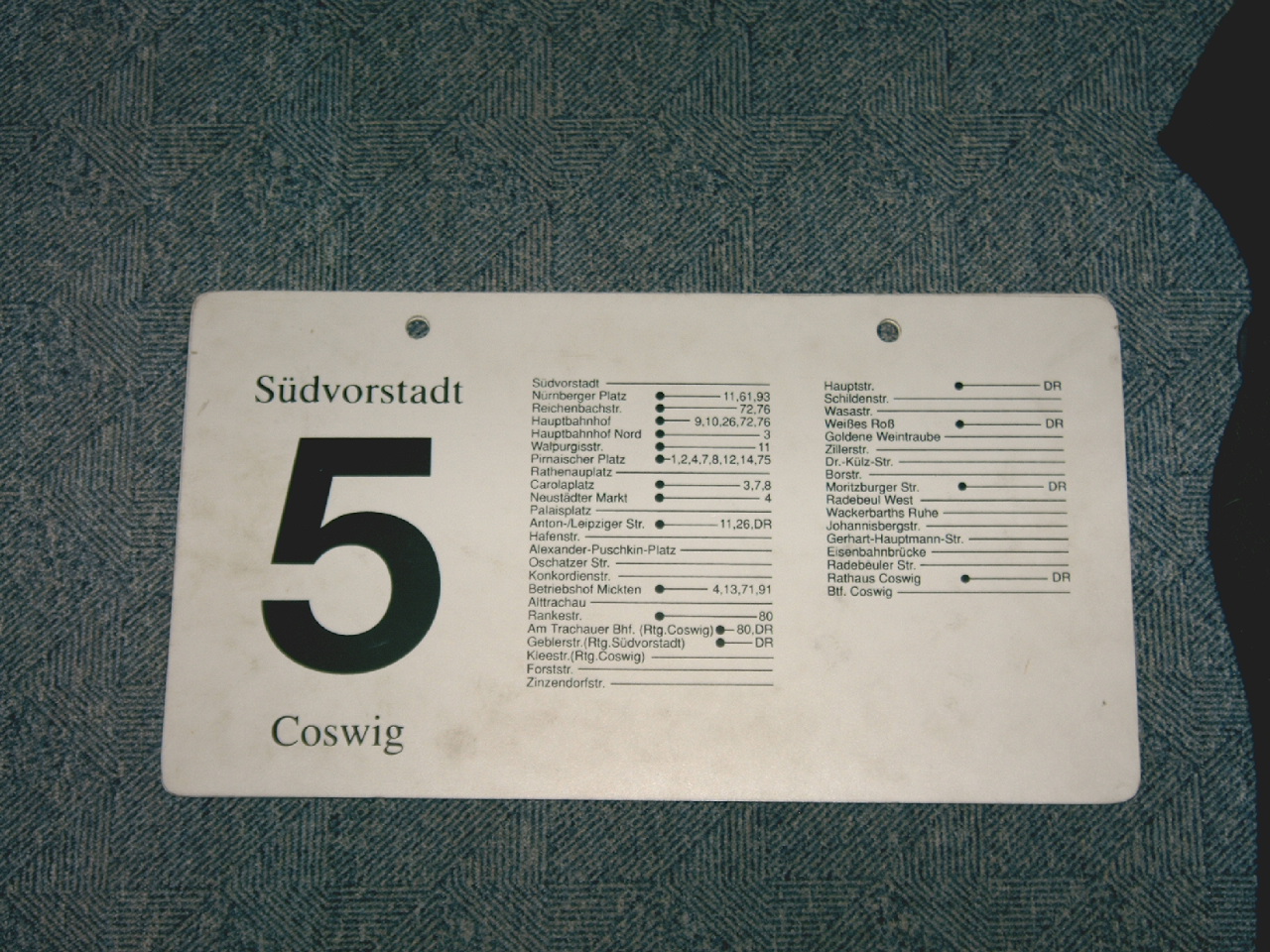 Haltestellenübersicht Linie 5