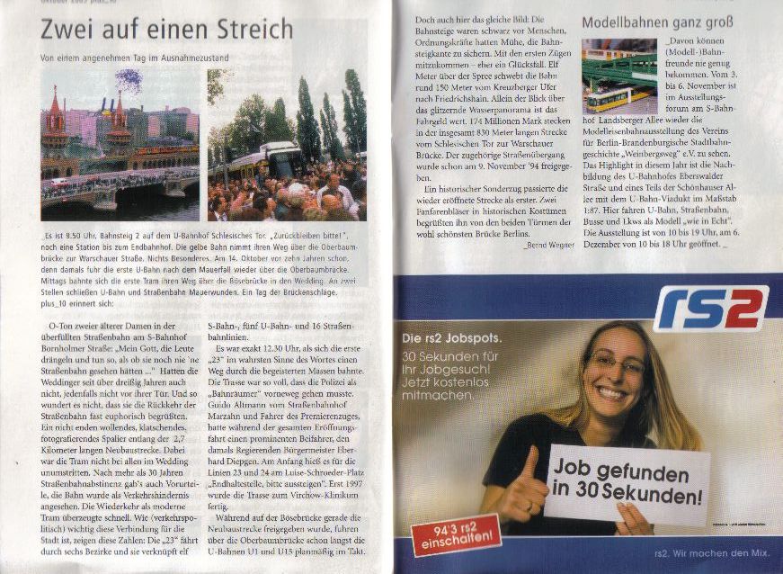 Artikel zur Wiedereröffnung von Strecken zwischen Ostberlin und Westberlin