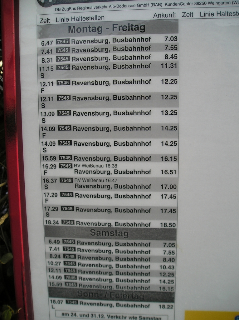 Abfahrtsplan für Überlandbusse