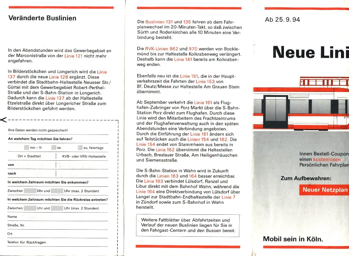 KVB Liniennetz 1994 Cover Teil 1