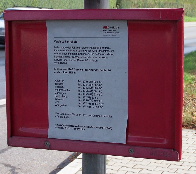 Hinweis wegen entfernten Fahrplan