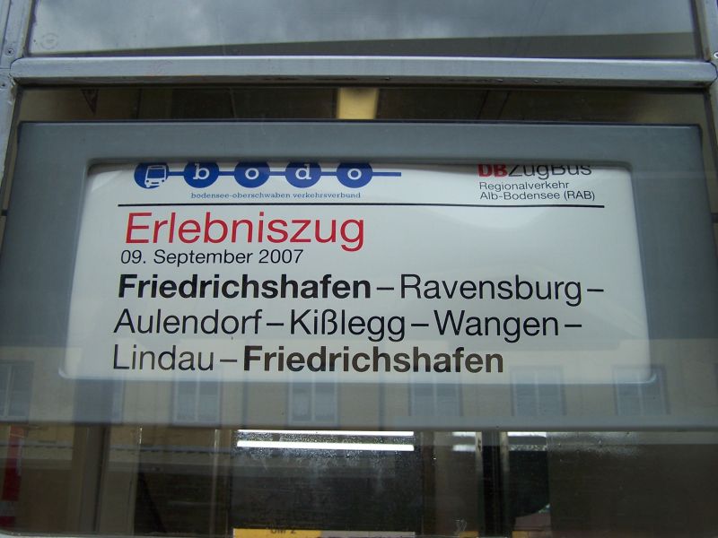 Zuglaufschild Bodo-Erlebniszug