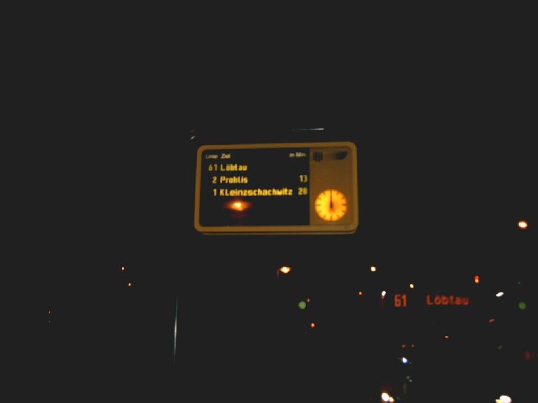 Die Anzeige Zwinglistraße um 0Uhr.