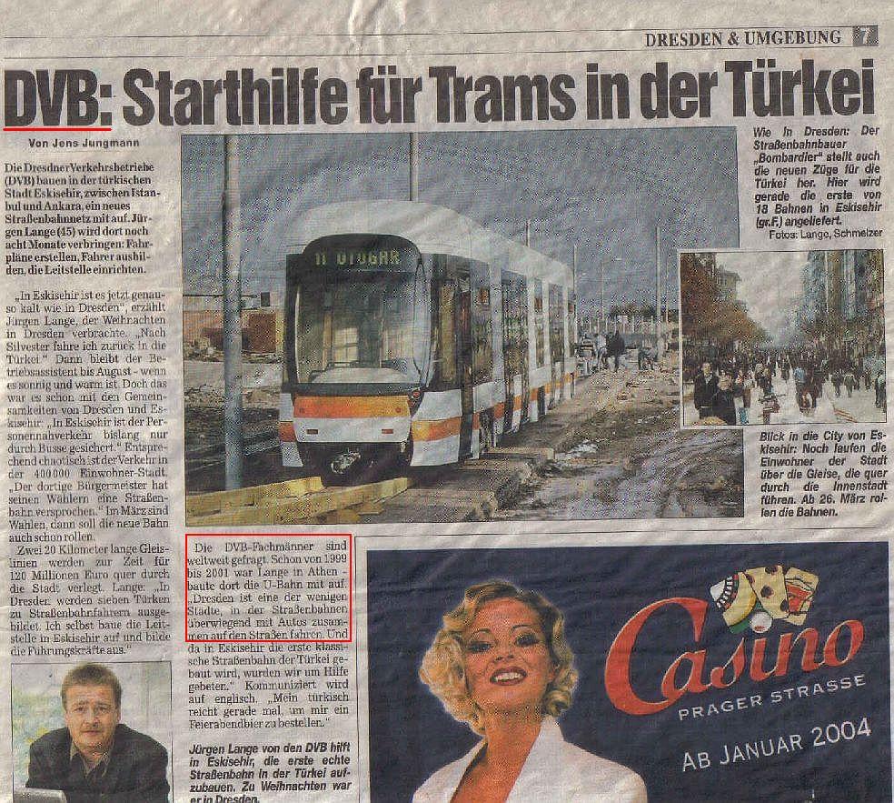 Zeitungsartikel: DVB hilft Trkei beim Trambetriebaufbau.