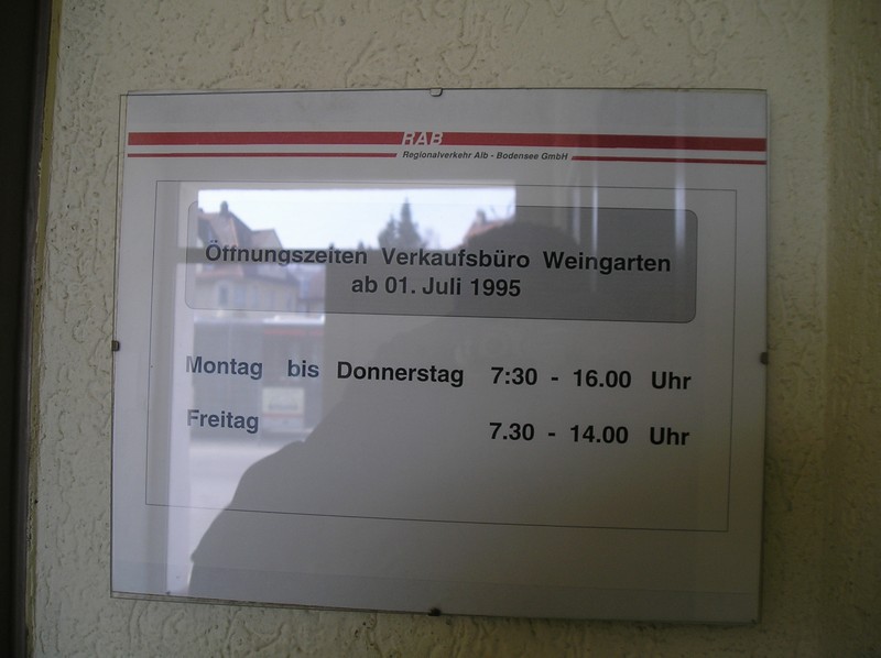 (leicht) veraltete Öffnungszeiten KC Weingarten